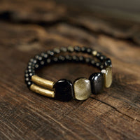 KarmaRipples schwarzes Obsidian-Armband mit Goldglanz-Obsidian