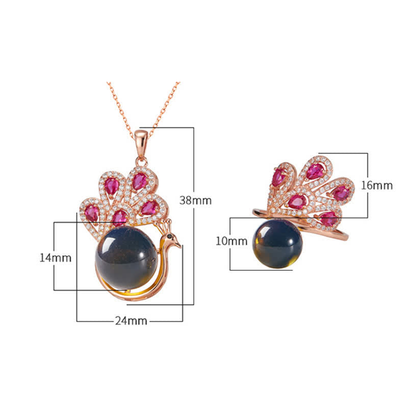 KarmaRipple's Peacock Amber Fortune Love Pendant Necklace Ring p8