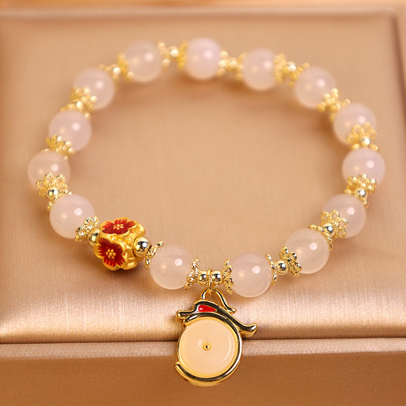 KarmaRipple's Year of the Dragon Ivory Agate Green Aventurine Peace Buckle Fortune Bracelet ( p3
