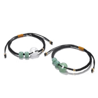 KarmaRipple's 2-teiliges Armband mit grüner Aventurin-Elfenbein-Jade und Friedensschnalle, gewebtes Paar