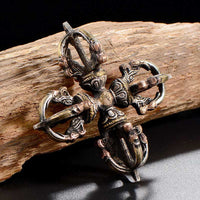 KarmaRipples tibetischer handgefertigter 5-zackiger Doppel-Dorje aus Bronze und Eisen, Donnerkeil-Stärke-Vajra