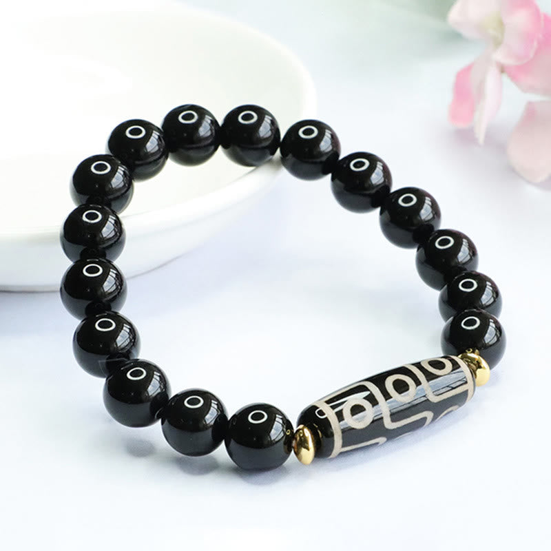 KarmaRipple's Tibetan Nine-Eye Dzi Bead Black Onyx Power Bracelet p2