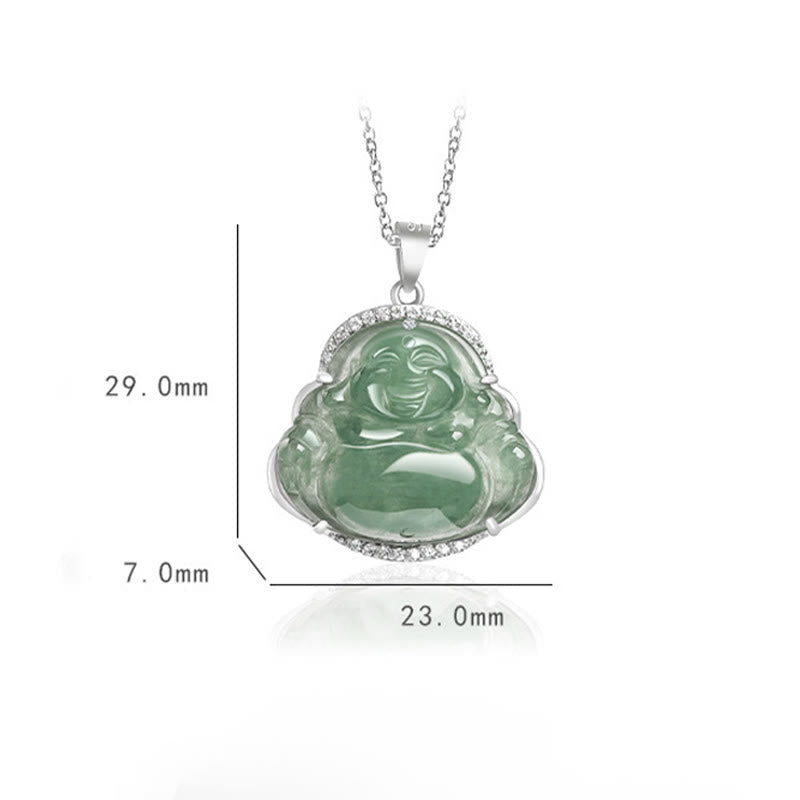 KarmaRipple's 925 Sterling Silver Laughing Buddha Authentic Jade Fortune Prosperity Pendant Chain Necklace p9
