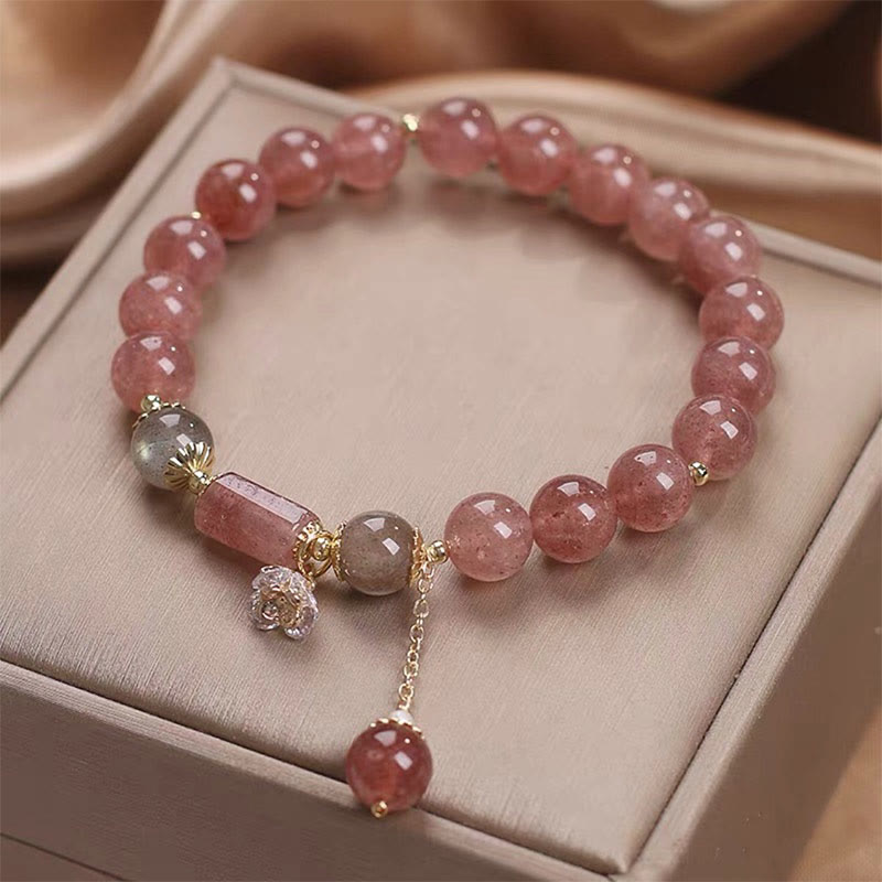 KarmaRipple's Authentic Strawberry Quartz Zircon Flower Positive Talisman Bracelet p2