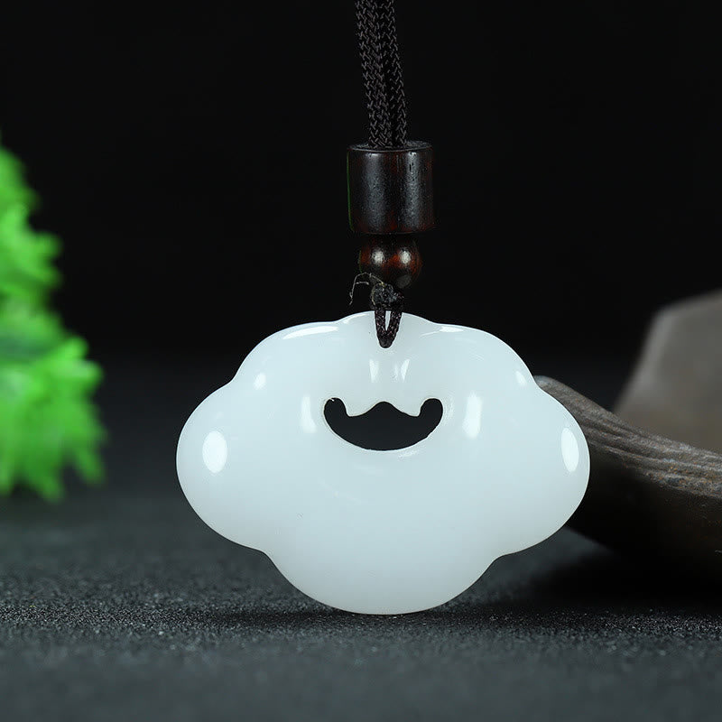 KarmaRipple's Tianshan Jade Golden Silk Jade Chinese Lock Talisman Abundance Pendant Necklace p4