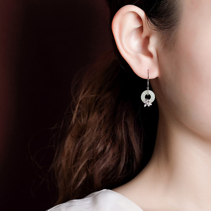 KarmaRipple's 925 Sterling Silver Hetian Jade Peace Buckle Orchid Prosperity Earrings p7