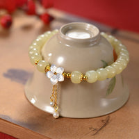KarmaRipples 925 Sterling Silber Authentisches Hetian Jade Glücksblumenarmband