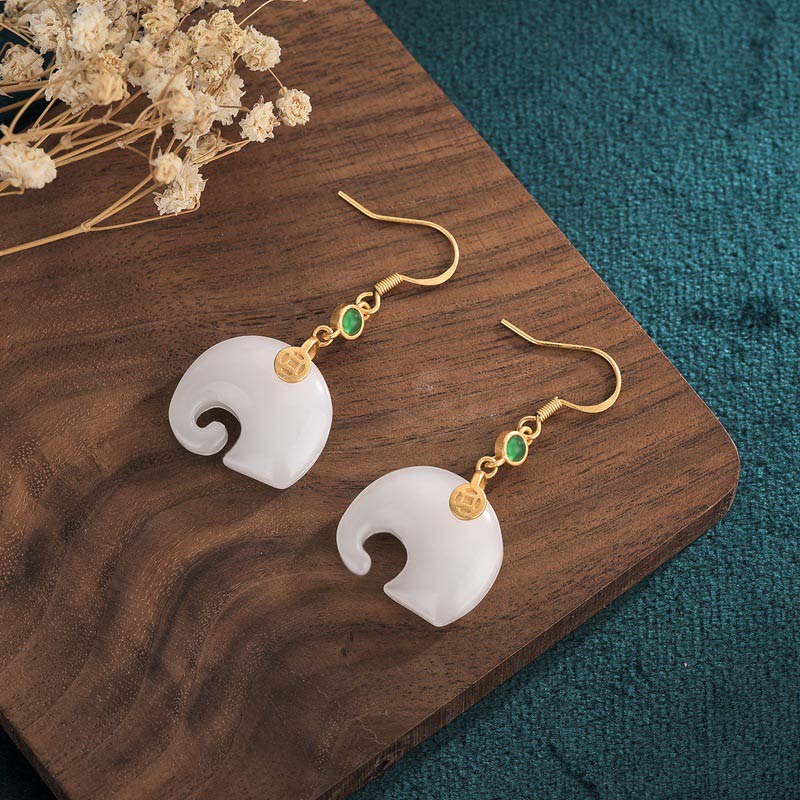 KarmaRipple's FengShui Elephant Ivory Jade Fortune Earrings p2