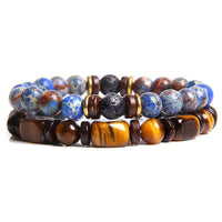 KarmaRipples 2-teiliges Armband mit ausgleichenden Edelsteinen und Kaisersteinen aus Tigerauge 