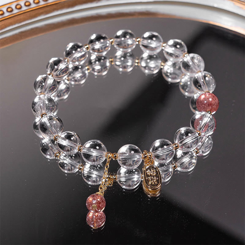 KarmaRipple's Ivory Gemstone Strawberry Quartz Balancing Attract Fortune Talisman Bracelet p5