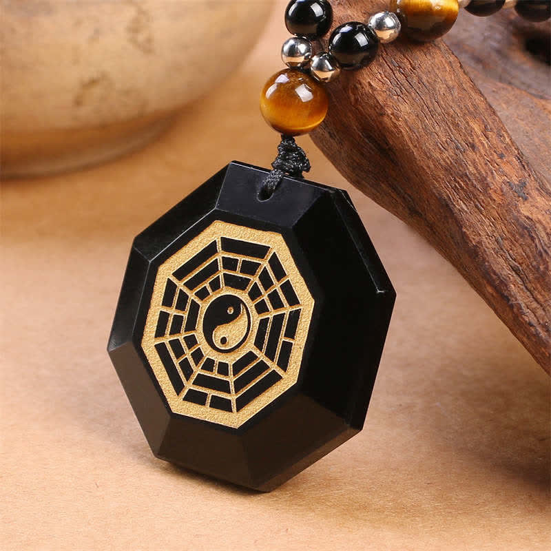 KarmaRipple's Bagua Yin Yang Black Obsidian Purification Beaded Pendant Necklace p2