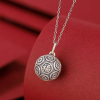 KarmaRipple's Halskette mit Anhänger aus 990er Sterlingsilber mit Fu-Charakter und Bronzemünze, Glücksbringer-Kette