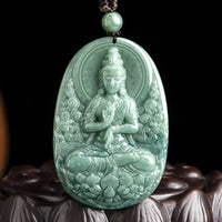 KarmaRipples authentische Jade-Halskette mit Avalokitesvara-Amulett und Reichtumsanhänger