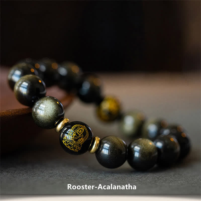 KarmaRipple's Chinese Zodiac Natal Buddha Gold Sheen Obsidian Wealth Protection Bracelet p7