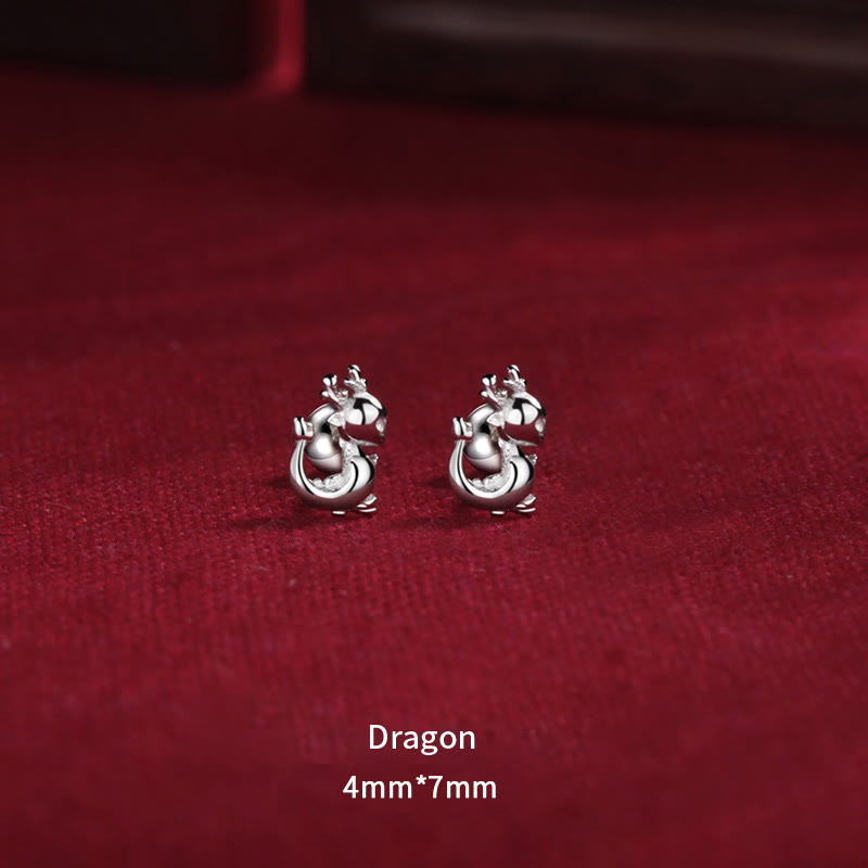 KarmaRipple's 925 Sterling Silver Year Of The Dragon Design Fortune Protection Stud Earrings p1