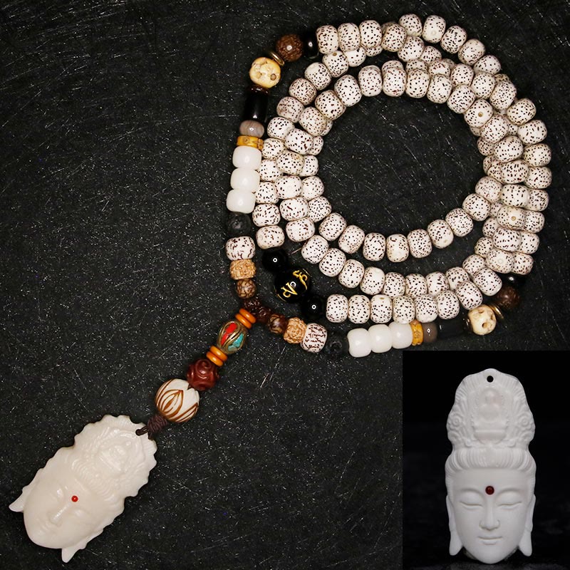 KarmaRipple's 108 Mala Beadwork Bodhi Seed Yak Bone Avalokitesvara Fortunate Pixiu Guan Gong Buddha Demon Peace Tassel Bracelet p17