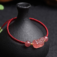 KarmaRipples authentisches PiXiu-Armband mit roter Schnur aus Erdbeerquarz