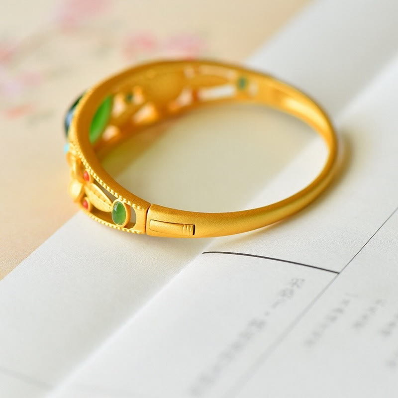 KarmaRipple's Cyan Jade Ivory Jade Flower Leaf Balance Fortune Bracelet Bangle p5