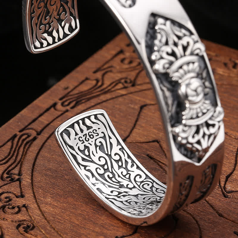 KarmaRipple's 925 Sterling Silver Vajra Dorje Engraved Spiritual Power Bracelet Bangle p6