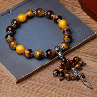 KarmaRipples authentisches Tigerauge, roter Achat, Drachenader-Achat, Vajra-Dorje-Kraftausgleichsarmband, Autodekoration