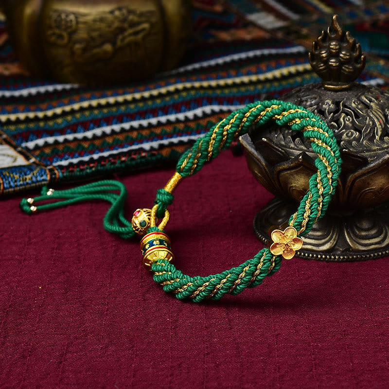 KarmaRipple's Tibet Handmade Five God Of Wealth Fortune Thangka Amulet Prayer Wheel Flower Talisman Weave String Bracelet p16