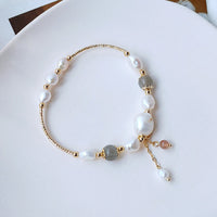 KarmaRipples Optimismus-Armband mit Perlen aus Mondstein und Erdbeerquarz