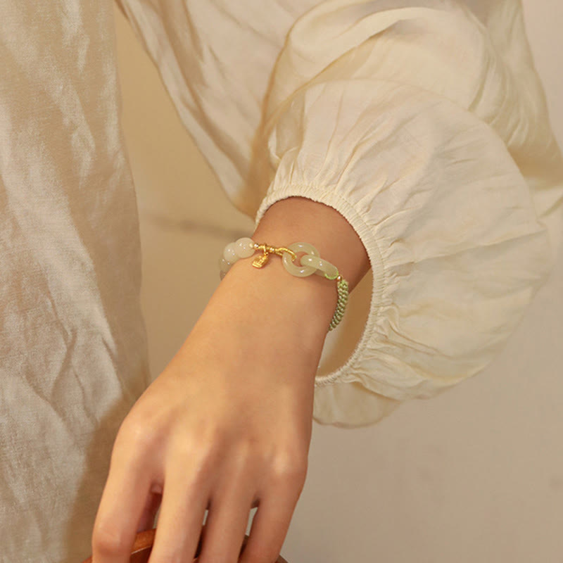 KarmaRipple's Authentic Hetian Jade Bead Double Peace Buckle Fu Character Abundance Woven Bracelet p10