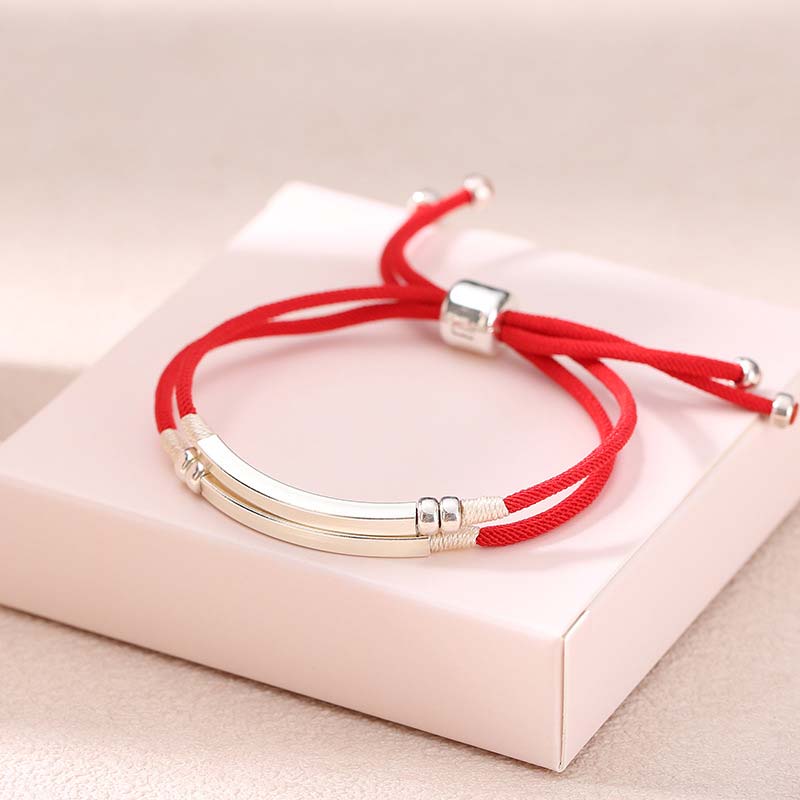 KarmaRipple's 925 Sterling Silver Red String Layered Braid Bracelet p22