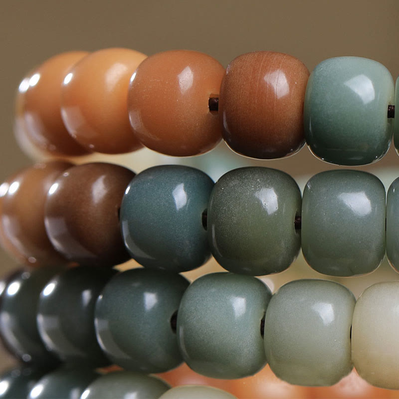 KarmaRipple's 108 Mala Beadwork Gradient Bodhi Seed Green Tara Buddha Engraved Peace Balance Bracelet p4