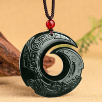 KarmaRipple's One's Fortune Improves Design Patern Authentische Halskette mit Erfolgsanhänger aus Hetian Cyan Jade