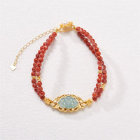 KarmaRipples 925 Sterling Silber vergoldetes, authentisches rotes Achat-Lotus-Jade-Doppelschicht-Armband