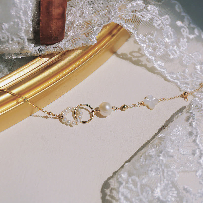 KarmaRipple's 14K Gold Plated Pearl Double Peace Buckle Balancing Chain Bracelet p5