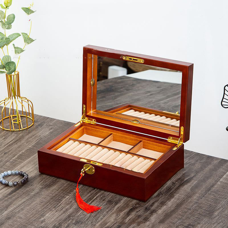 KarmaRipple's Vintage Wooden Jewelry Box Two-Layer Solid Wood Jewelry Storage Box p34