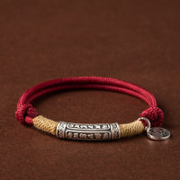 KarmaRipples gewebtes Armband aus 999er Sterlingsilber aus Tibet, handgefertigt, Om Mani Padme Hum Fu-Charakter, TopRank-Charakter, Glücksbringer 