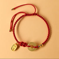 KarmaRipples Hetian Jade Peace Buckle Fu Character String Fortune Armband