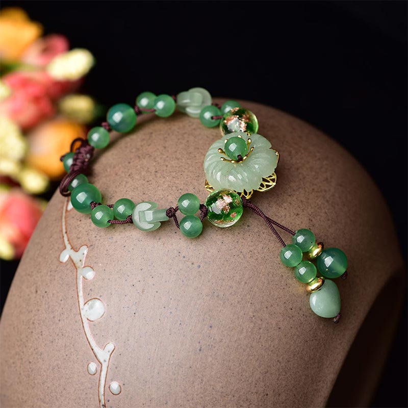 KarmaRipple's Authentic Green Jade Fortune Dangling Flower Bracelet p6