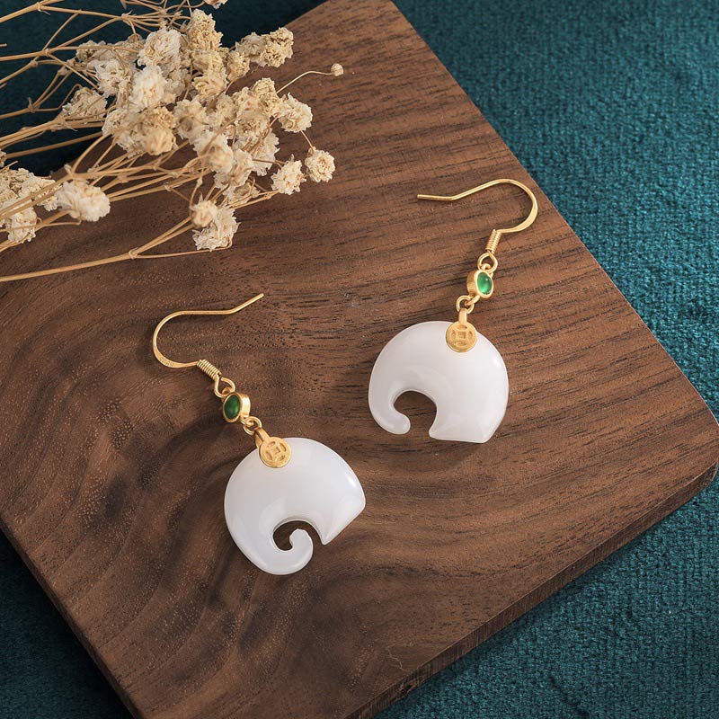 KarmaRipple's FengShui Elephant Ivory Jade Fortune Earrings p3