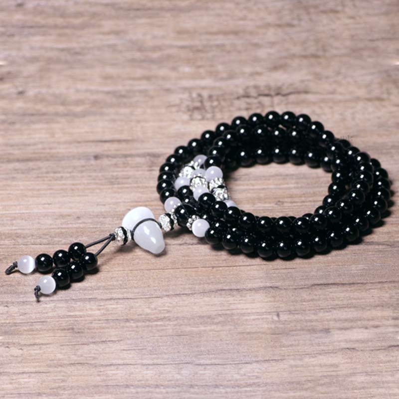 KarmaRipple's Black Onyx Ivory Gemstone Bead Meditation Bracelet p6