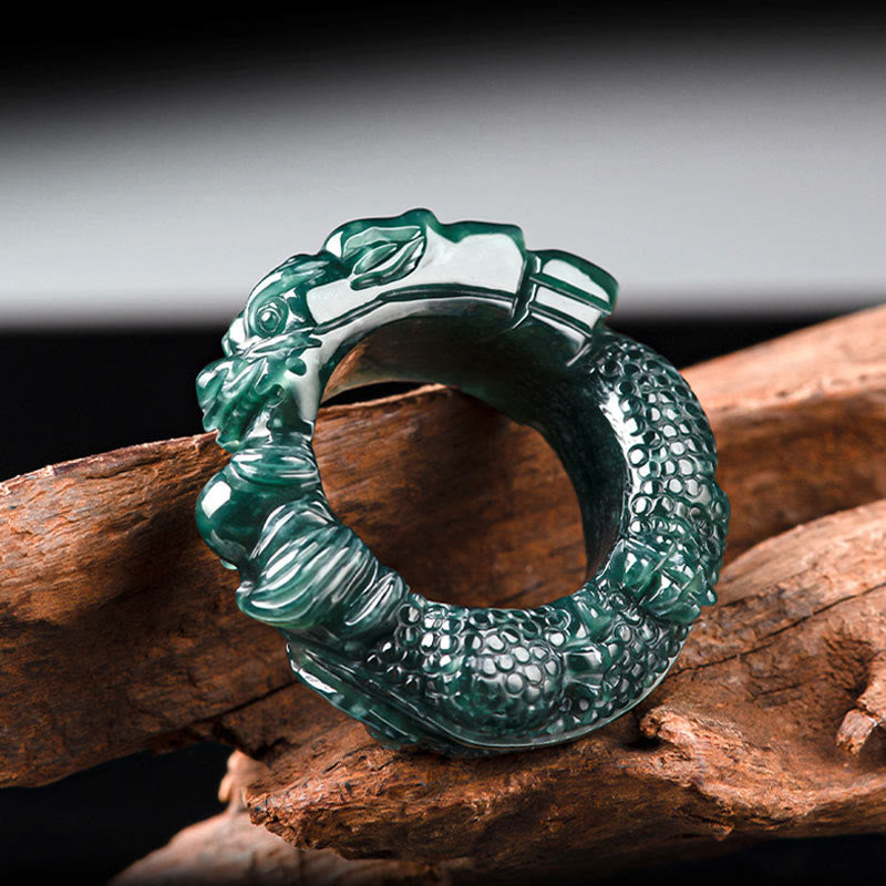 KarmaRipple's Authentic Cyan Jade Dragon Carved Success Ring p4