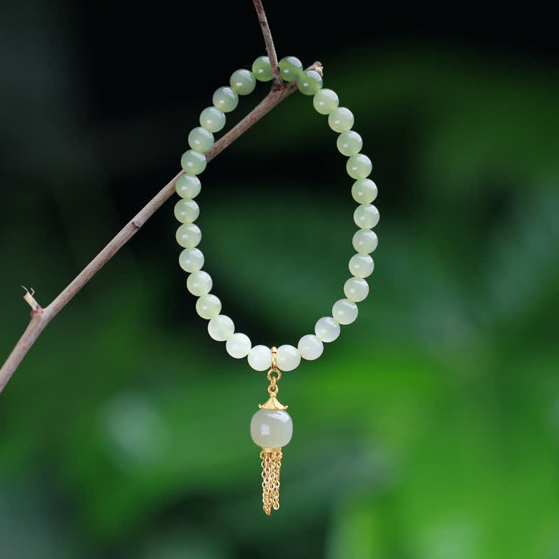 KarmaRipple's 925 Sterling Silver Hetian Jade Beaded Wealth Talisman Bracelet p1