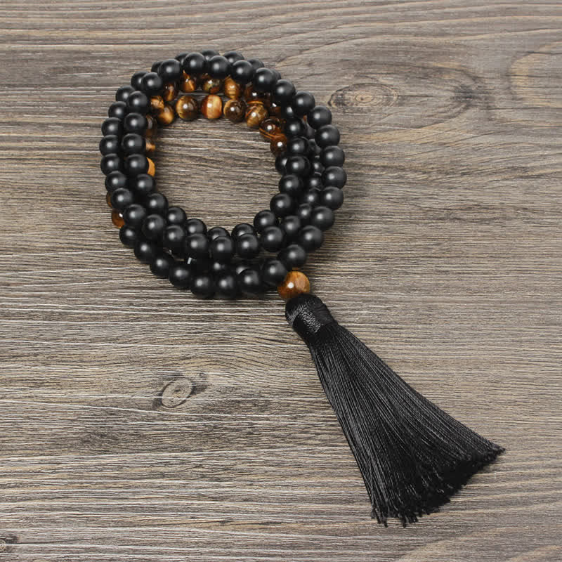 KarmaRipple's Black Onyx Tiger Eye Fortune Bracelet Tassel Pendant Necklace p2