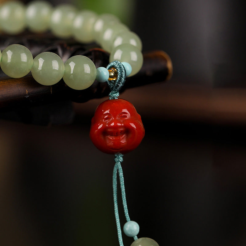 KarmaRipple's Jade Red Agate Amber Laughing Buddha Prosperity Bracelet p8