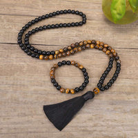 KarmaRipples tibetisches Mala-Set mit Schutzanhänger aus schwarzem Onyx und Tigerauge