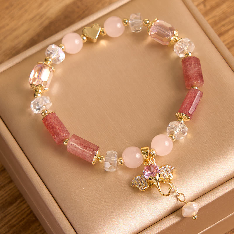 KarmaRipple's Amethyst Green Aventurine Strawberry Quartz Positive Elephant Talisman Bracelet p11