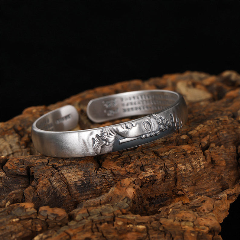 KarmaRipple's 999 Sterling Silver Buddha Head Heart Sutra Serenity Bracelet Bangle p3