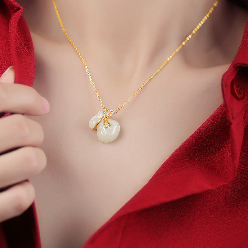 KarmaRipple's Authentic Hetian Ivory Jade Fortune Money Bag Pendant Necklace p6