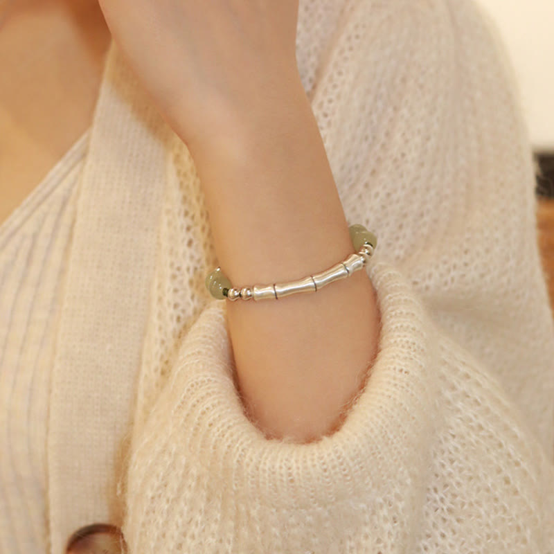 KarmaRipple's 925 Sterling Silver Authentic Jade Fu Character Bamboo Abundance Bracelet p13