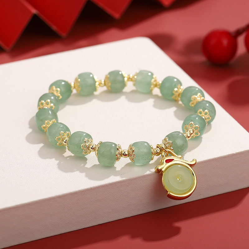 KarmaRipple's Year of the Dragon Ivory Agate Green Aventurine Peace Buckle Fortune Bracelet ( p2