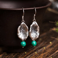 KarmaRipple's 925 Sterling Silber Türkis Lotusblatt Schutz Tropfen Ohrringe