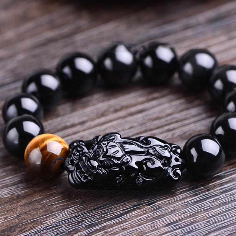 KarmaRipple's Authentic Black Obsidian PiXiu Tiger's Eye Strength Bracelet p10